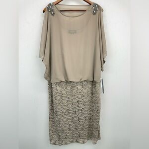 R & M Richards size 14W Women’s Mocha Beaded Split Sleeve Dress NWT